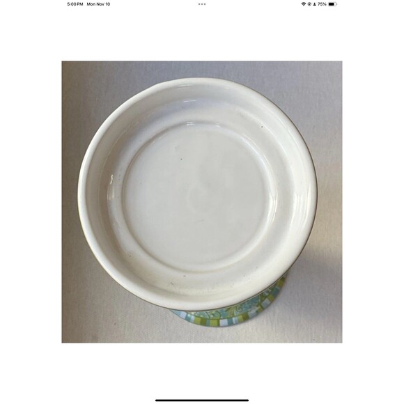 222 Fifth Stoneware Candle Holder in Blue/Green Floral Paisley 12” Tall - Picture 3 of 7